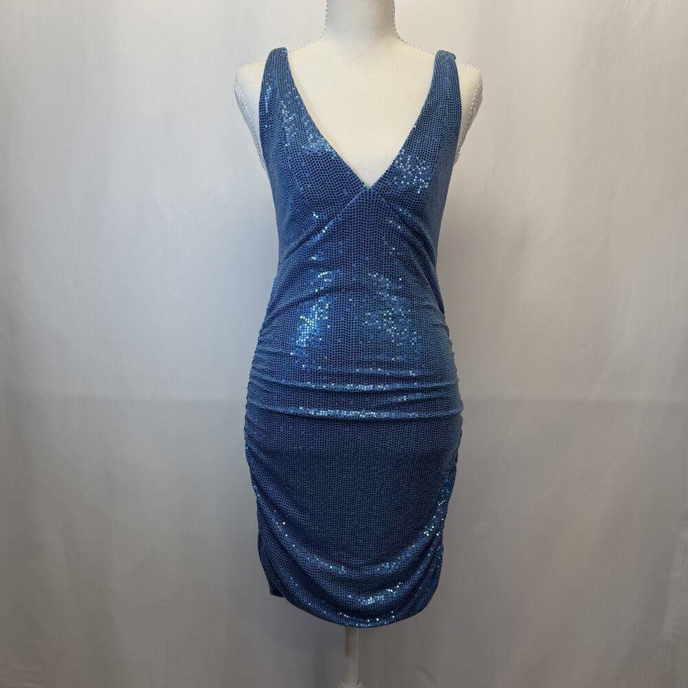 Urban Outfitters Sequin‎ Cerulean Blue Open Back Mini Dress Size M